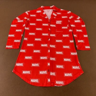 Nuevo camisón para mujer Marvel pequeño rojo logotipo gráfico manga larga botón delantero Foto 1 de 4