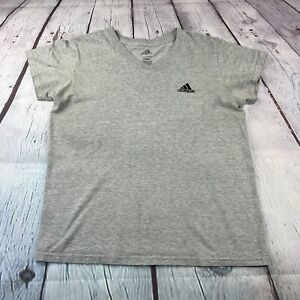 Adidas Womens Gray Short Sleeve V-Neck Gym Soceer T-Shirt Sz Medium