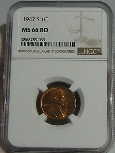 BU RED GEM 1947-s Lincoln Wheat Penny NGC MS66RD. #42 - Picture 1 of 7