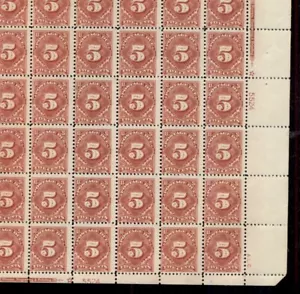 US #J64, 5¢ Postage Due, Complete sheet of 100, og, NH, Vf, scarce, Scott $3,410 - Picture 1 of 1