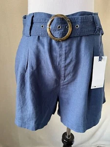 Wallflower Blue Insta Chill Belted High-Waist Linen Blend Shorts - Picture 1 of 9