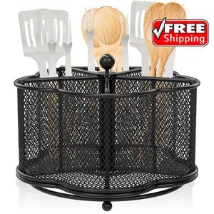 360° Rotating Metal Utensil Caddy - 5 Compartment Silverware Cutlery Holder Rota - Picture 1 of 10