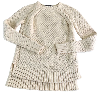 360 Sweater Womens Cotton Blend Sweater Size XS Ivory Cable Knit Long Sleeve - Image 1 of 4
