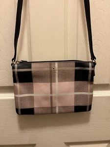 Kate Says Spade Newbury Lane Plaid Crossbody Pink Black White EUC!! - Picture 1 of 19
