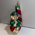 Candy Cane Bear European Style Blown Glass Christmas Holiday Ornament Gift Décor