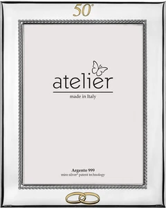 CORNICE PORTAFOTO ARGENTO LEGNO 50° ANNIVERSARIO ATELIER M 1062/50 18X24 - Foto 1 di 5