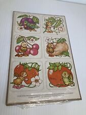 Vintage courant 80 S Mignon Bugs et fruits Stickers 4 Neuf Scellé feuilles (0019)