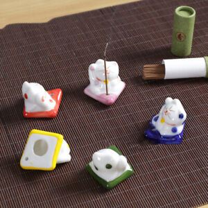 2Pcs Lucky Cat Incense Burner Stick Holder Ceramic Censer Home Fragrances Crafts