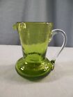Small Olive Green Crackle Glass Pitcher 3 1/2" Tall INV7