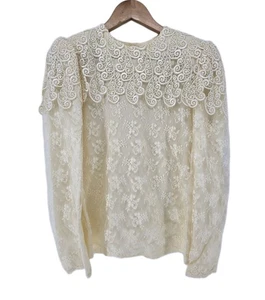 Vintage Scott McClintock Lace Blouse Top Long Sleeve Ivory Floral Size 10 - Picture 1 of 4