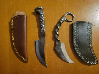 Cuchillo forjado a mano de 8" RAILROAD SPIKE Karambit EDC y caza con fundas Foto 1 de 4