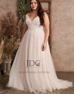 Top Perlen Spitze Brautkleid Hochzeitskleid Rosa 32-60 Übergröße breite Träger - Bild 1 von 6