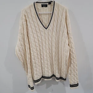 Vintage Trader Bay Mens Cream Sweater Size XL Cable Knit Preppy Tennis Cricket - Picture 1 of 6