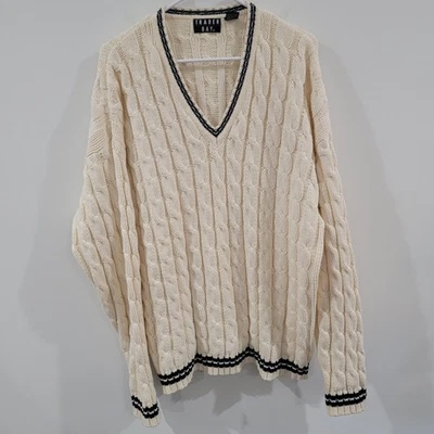 Vintage Trader Bay Mens Cream Sweater Size XL Cable Knit Preppy Tennis Cricket - Image 1 of 4
