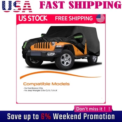 Car Cover For Jeep Wrangler 2 Door CJ YJ TJ JK 6-Layer Dust UV Rain Protection - Image 1 of 4