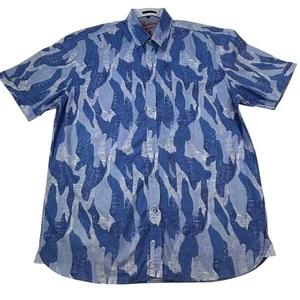 Luciano Visconti Mens Shirt Large Blue Camouflage Pattern Short Sleeve - Picture 1 of 16