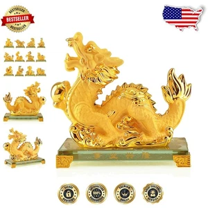 Figura única dragón zodiaco de resina dorada - 2024 pieza distintiva de decoración de mesa - Imagen 1 de 6