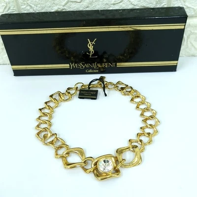 Yves Saint Laurent Kette Halskette Kristall Strass Gold Vintage mit Box... - Bild 1 von 4