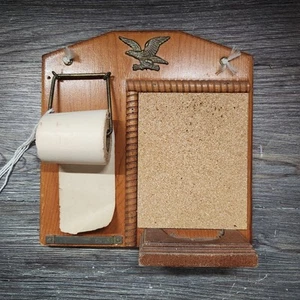 Vintage Wooden Kitchen Message Center Eagle Notepad Cork Board Pen Holder USA - Picture 1 of 7