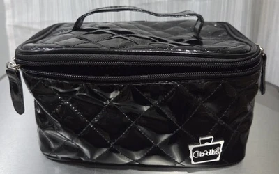 Caboodles Faux Black Patent Leather Quilted Zip Makeup Case Insert/Brush Slots - Image 1 of 4