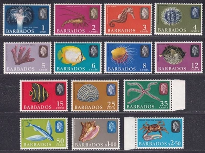 Barbados 1965 QEII Marine Life Set Como Nuevo SG322-335 gato £25 Foto 1 de 2