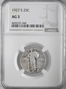 1927-S  25C STANDING LIBERTY QUARTER  SAN FRANCISCO  NGC AG 3  #8405237-048 - Picture 1 of 4