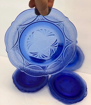 Set 8 Royal Lace Bread & Butter Plates Cobalt Blue Hazel Atlas Depression Glass - Image 1 of 4