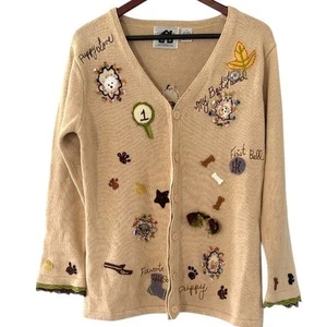 Storybook Strickpullover Damen Medium Welpe Hund Motiv Strickjacke Beige - Bild 1 von 11