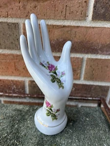 VTG Porcelain Lady's Hand Figurine with Floral Designs Shabby Cottage Gold Trim - Picture 1 of 9