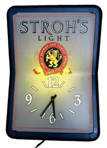 Reloj iluminado vintage (1989) Stroh's Light Beer - forma única - BONITO - Imagen 1 de 4
