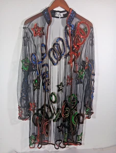 Tan-Cho by Krishnas Overseas - Black Sheer Jacket - Sequin & Beaded - XL - Picture 1 of 22