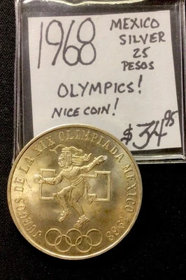México 1968 ¡Plata! ¡25 pesos! Juegos Olímpicos! ¡Bonita moneda! Monedas ENN Foto 1 de 3