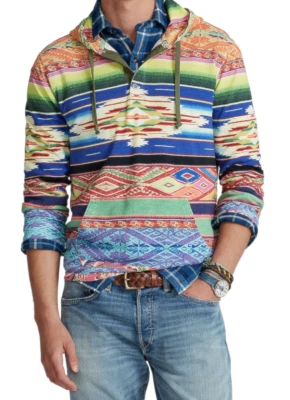 Moletom com capuz Polo Ralph Lauren masculino estampa Serape malha asteca sudoeste novo com etiquetas $368 - Imagem 1 de 4