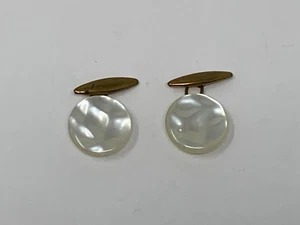 Vintage Faux Mother of Pearl Round Cuff Links - Picture 1 of 3