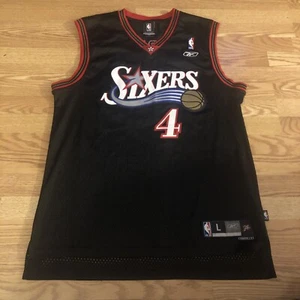 CHRIS WEBBER #4 AUTHENTIC BLACK REEBOK JERSEY SIZE L Length +2  76Ers Philly - Picture 1 of 7