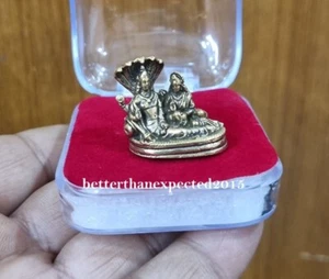 GOD Vishnu Lakshmi Laxmi on Serpent SheshNaag Brass Sculpture Hindu small Statue - Picture 1 of 4