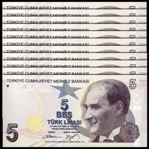 TURQUÍA 5 liras X 10 piezas, 2009, P-222, paquete 1/10, moneda mundial UNC - Imagen 1 de 2
