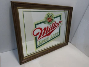 OLD GREEN MILLER HIGH LITE BEER BAR PUB MIRROR SIGN MAN CAVE BAR WARE - Picture 1 of 2