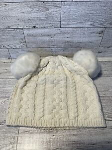 Baby Gap Girls Knitted Cream/white Pom Pom Hat Size 18-24 Months!