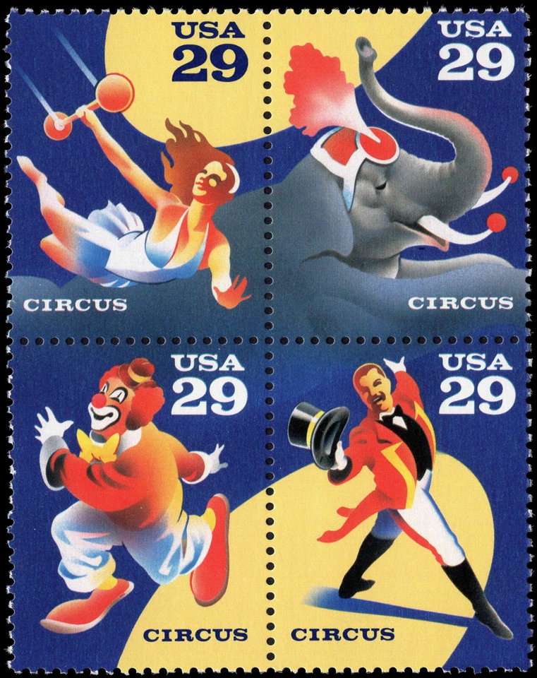 US Scott # 2753a (2750-2753), Circus, (4) 1993 29¢ Stamps, MNH - Image 1 of 1