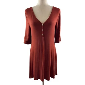 Zenana Outfitters Henley Trapeze Tunic Top Large Rust Orange NWT Boho Minimalist - Picture 1 of 7