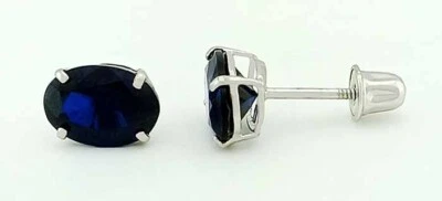 GENUINE 2.10 Cts BLUE SAPPHIRE STUD EARRINGS 14K WHITE GOLD - Free Certificate - Image 1 of 4