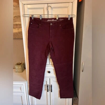 Calça de veludo borgonha feminina tamanho 12 Eddie Bauer outono slim fit - Imagem 1 de 4