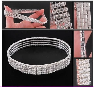 Silver Or Gold Crystal Rhinestone Stretch Anklet Ankle Bracelet Wedding 35-2 - Picture 1 of 7