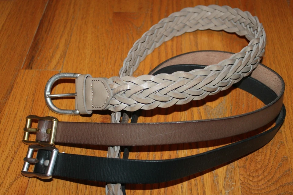 NUEVO Misses GAP Negro Marrón Seta Taupe Trenzado Clásico CINTURÓN DE CUERO Mediano M  Foto 1 de 1