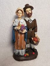 Large Colorful Pilgrim Couple Statue Basket Full Of Fruits & Vegetables 14” Tall