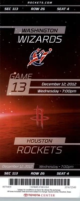 Washington Wizards vs Houston Rockets 12/12/2012 Ticket - James Harden 31 Points - Image 1 of 2