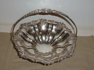 Stunning Silver-Tone Metal Large Centerpiece Basket, Florals and Scrolls - Picture 1 of 8