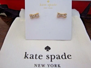 Kate Spade New York Pave Bow Stud Earrings Gold Tone New W/Pouch/Box - Picture 1 of 2