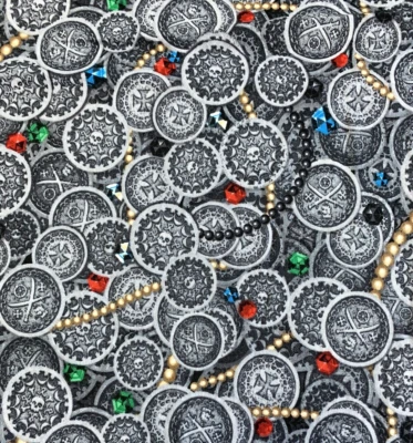 Pirate’s Life for Me fabric Kaufman Karen Foster 41” x 2.9 yd black gold silver - Image 1 of 4